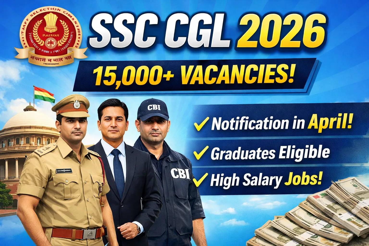 SSC CGL Recruitment 2026 – 15,000+ Vacancies, Notification Expected in April