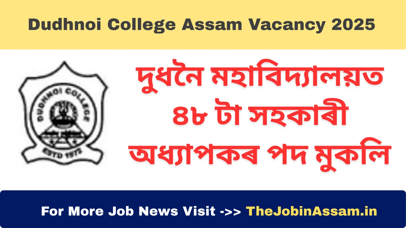 Dudhnoi College Assam Opens 48 Assistant Professor Positions – Apply Now!