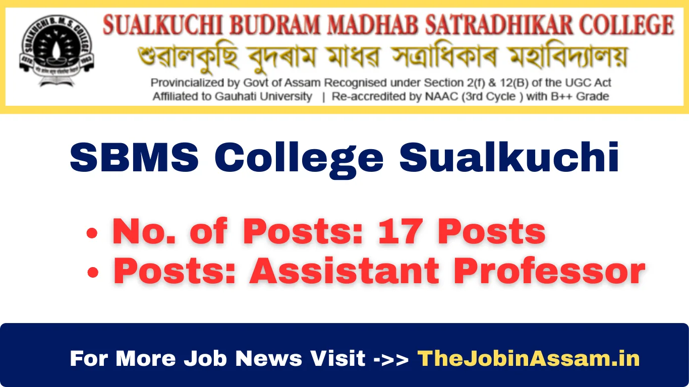 SBMS College Sualkuchi Recruitment 2025 – Apply for 17 Assistant Professor Vacancies