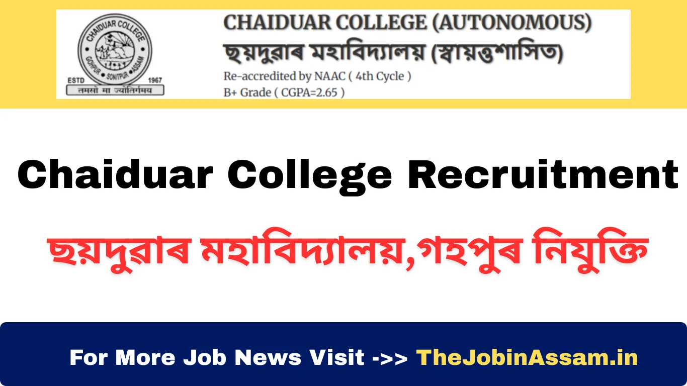Chaiduar College Recruitment 2025 – 05 Assistant Professor Vacancy