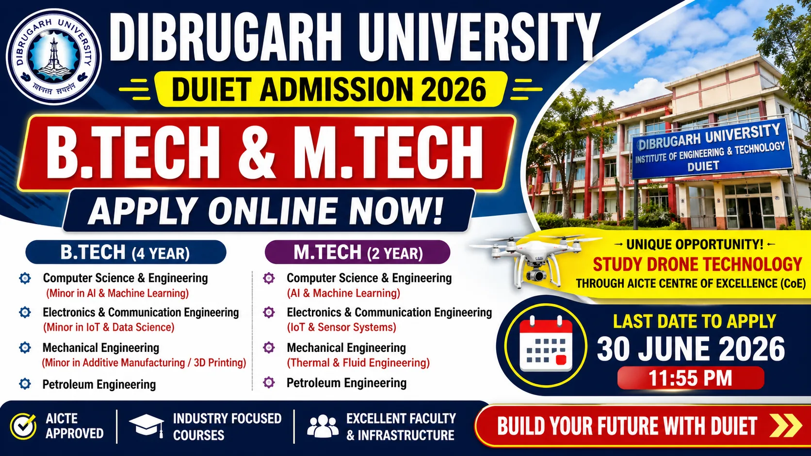 Dibrugarh University B.Tech & M.Tech Admission 2026 (DUIET) – Apply Online