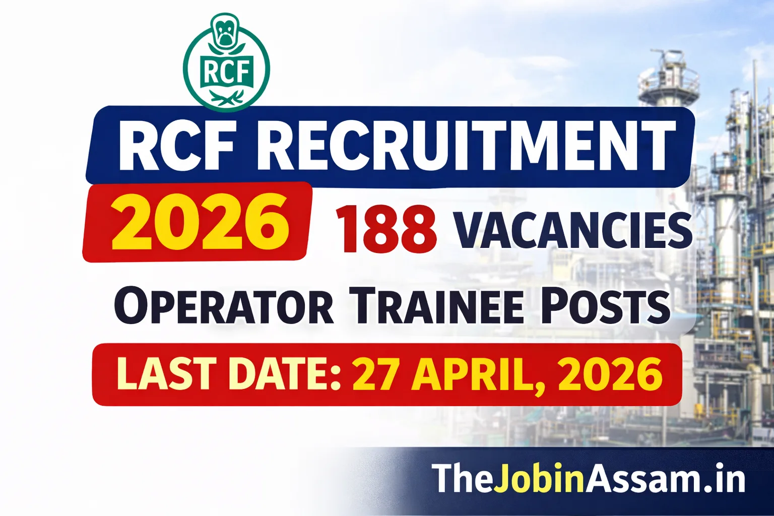 RCF Recruitment 2026 – 188 Operato Trainee Posts, Apply Online