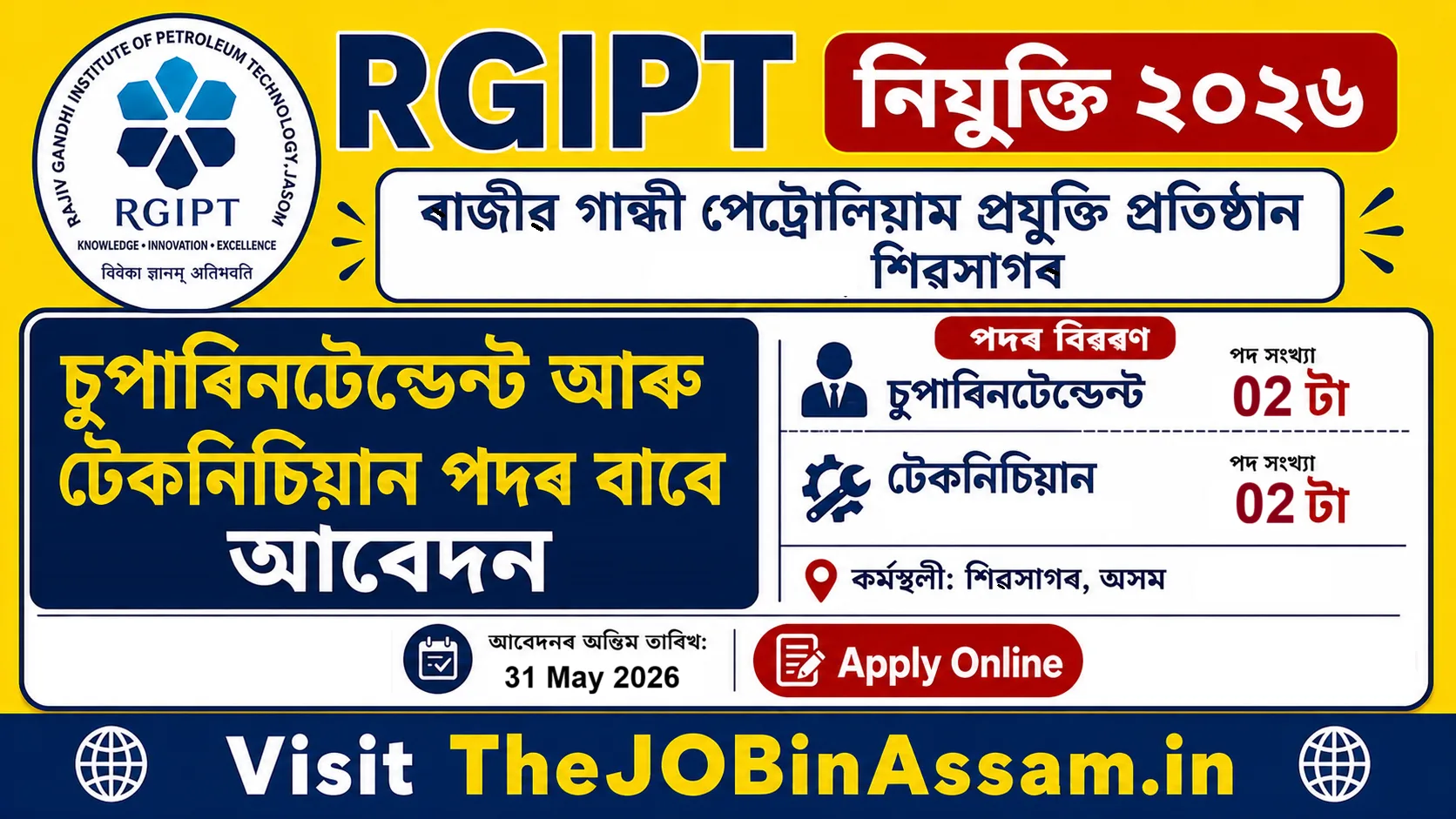 RGIPT Recruitment 2026 – 04 Superintendent & Technician Vacancy