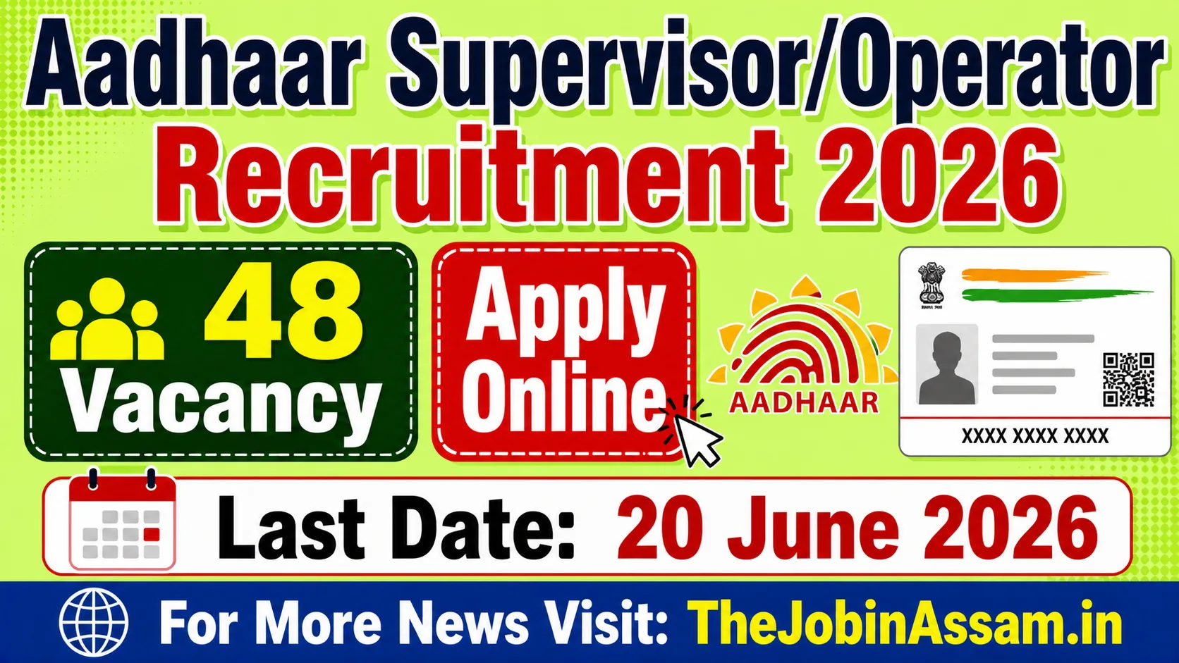 Aadhaar Supervisor/Operator Recruitment 2026 [48 Posts]