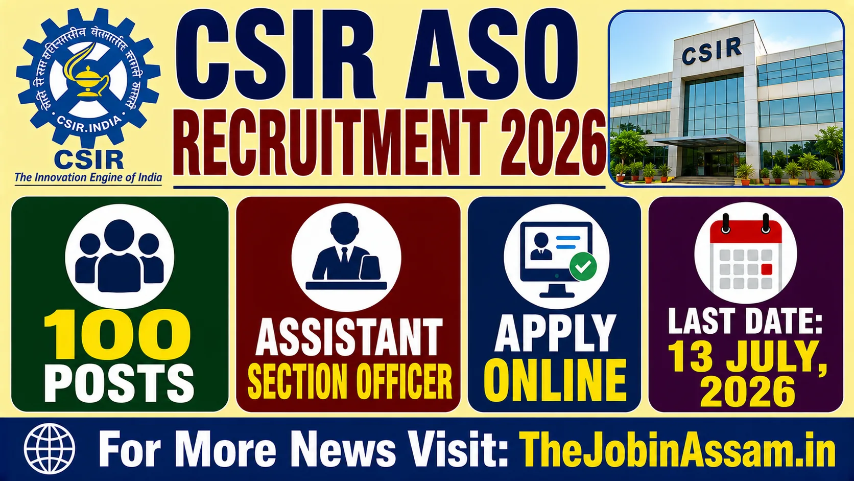 CSIR ASO Recruitment 2026 – 100 Assistant Section Officer Vacancies, Apply Online