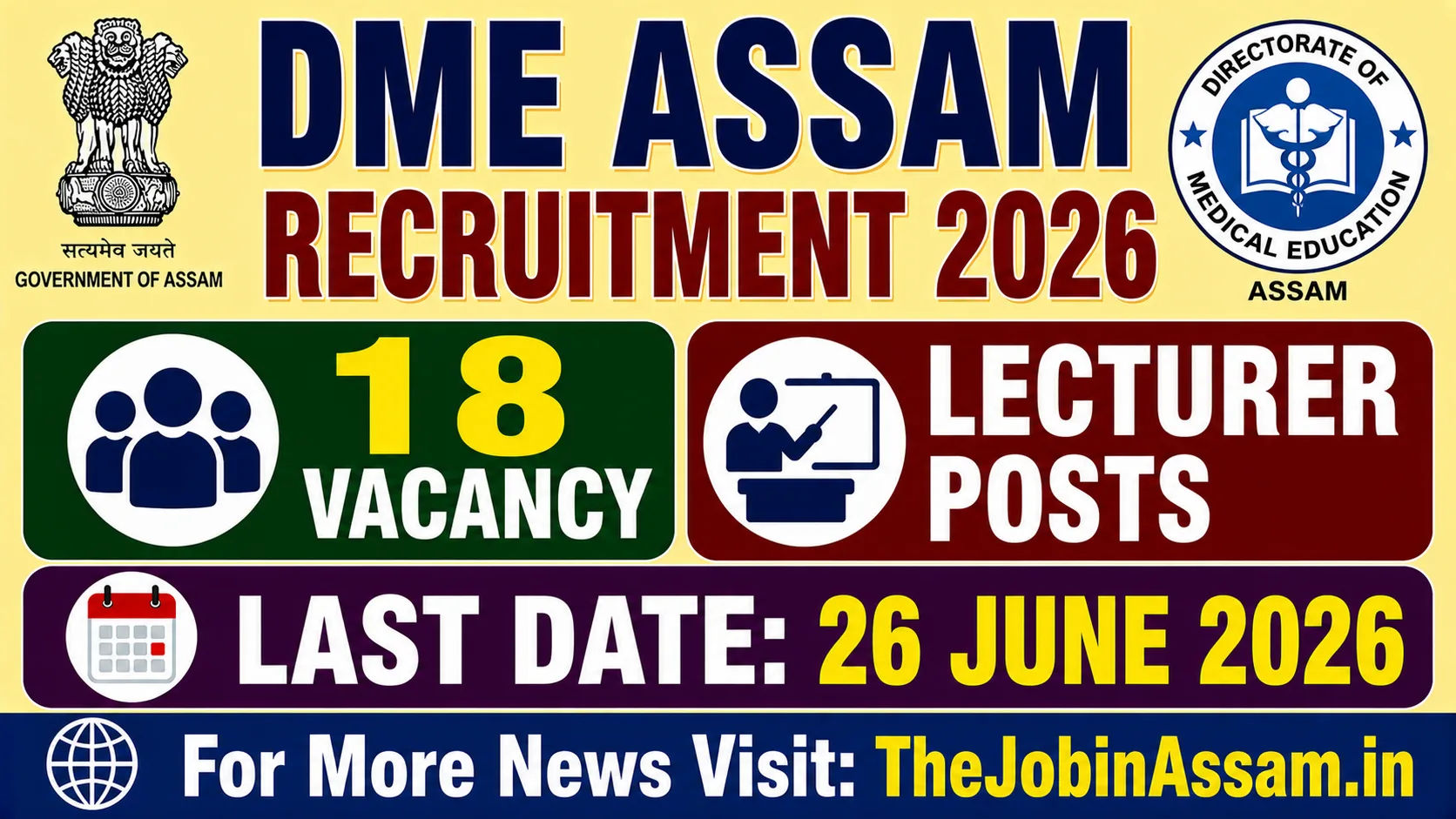 DME Assam Recruitment 2026 – 18 Lecturer Vacancy, Walk-in Interview