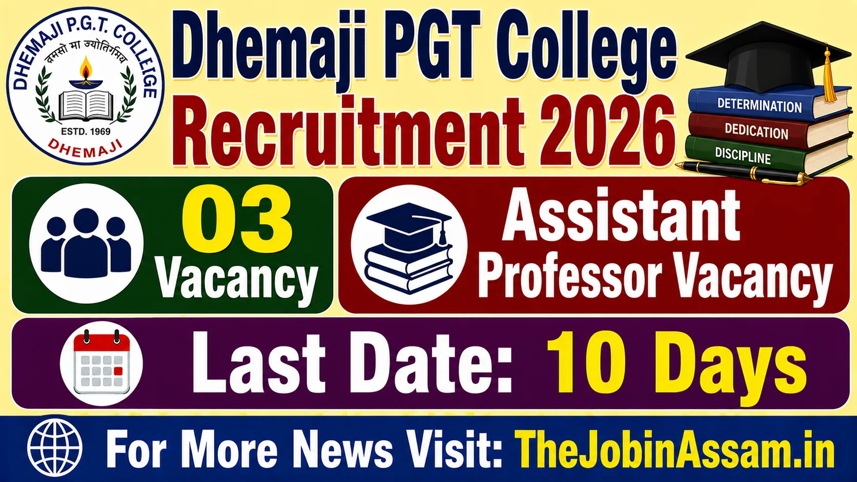 Dhemaji PGT College Recruitment 2026 – 03 Assistant Professor Vacancy