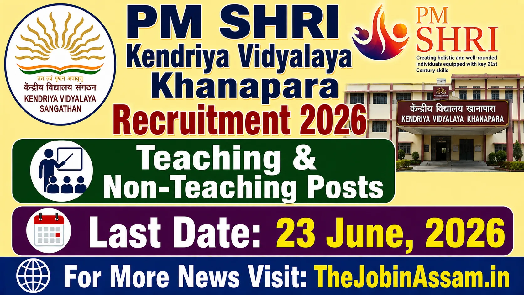 PM SHRI Kendriya Vidyalaya Khanapara Recruitment 2026 – Teaching & Non-Teaching Posts