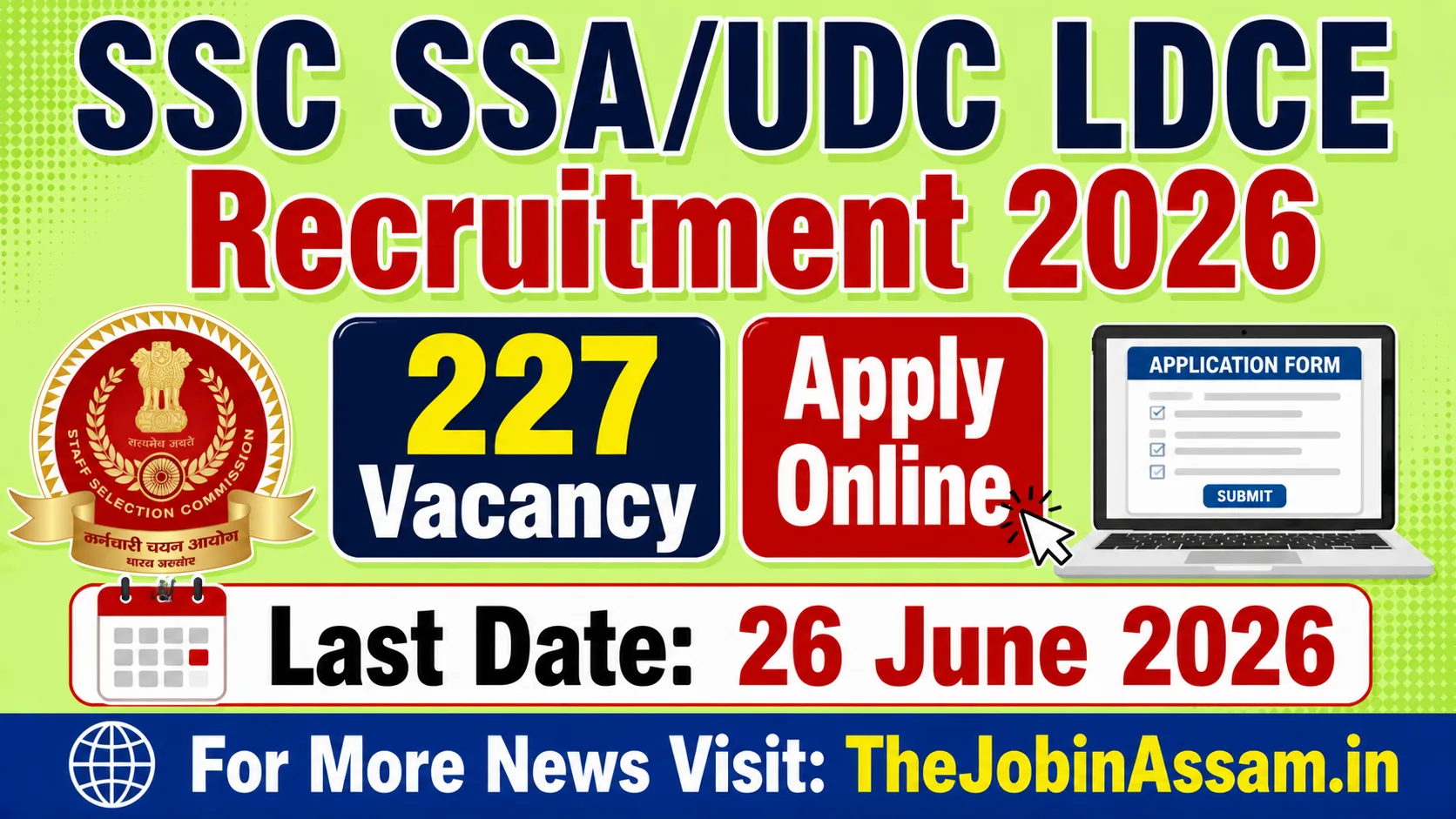 SSC SSA/UDC LDCE Recruitment 2026 – 227 Vacancies, Apply Online